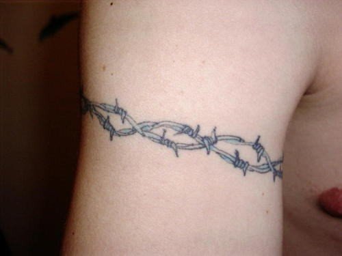 Grey Ink Rose Flower With Barbed Wire Tattoo